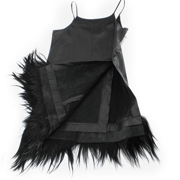 Gary Graham Black Leather Goat Hair Tunic Dress 10 Sleeveless Avant Garde - Picture 10 of 16